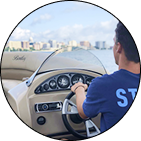 Guy driving in boat